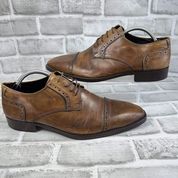 Duca Vero Cuoio Men's 44-11.5 US Brown Leather Cap Toe Dress Lace Up Oxfords - Picture 1 of 8